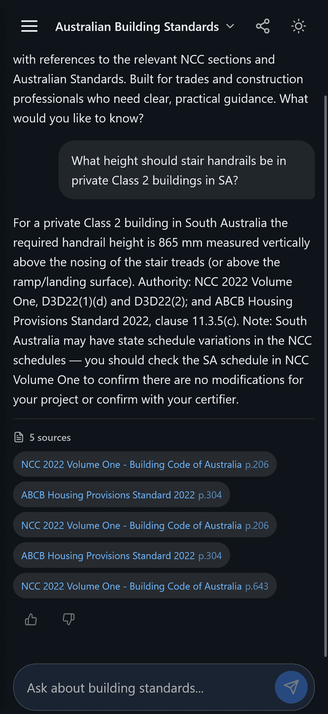 Easy Building Codes chat interface